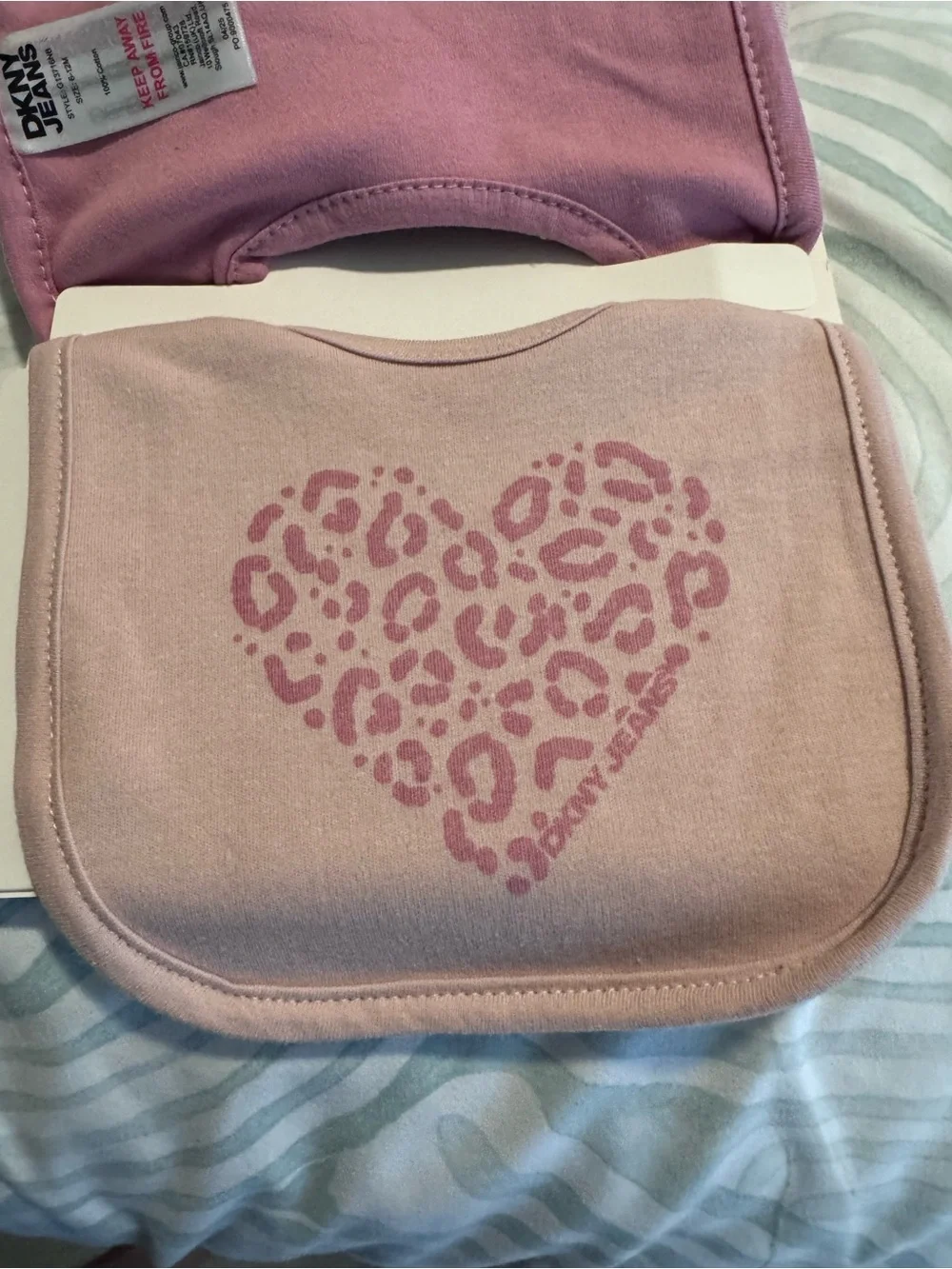Dkny Pink Leopard Baby Bib with Matching Pink Sock Set BRAND NEW